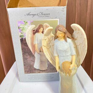 Always & Forever Collectible Girl Hugging Angel Figurine Wood-Carved Look